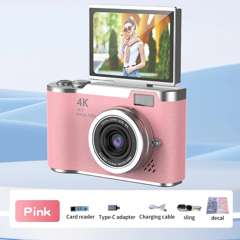 Cámara digital 4K de 48 MP, recargable, pantalla de 2,4 pulgadas, ideal para principiantes. MDUG (rosa)
