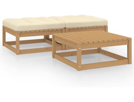 Conjunto 3 de muebles de jardín VIDAXL y cojines madera maciza pino