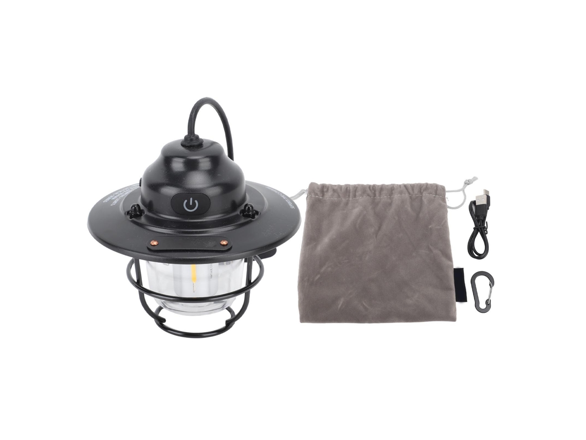 Linterna de camping LED impermeable de 1200 mAh y 2,0 W con atenuación continua, recargable, vintage, para senderismo y pesca.