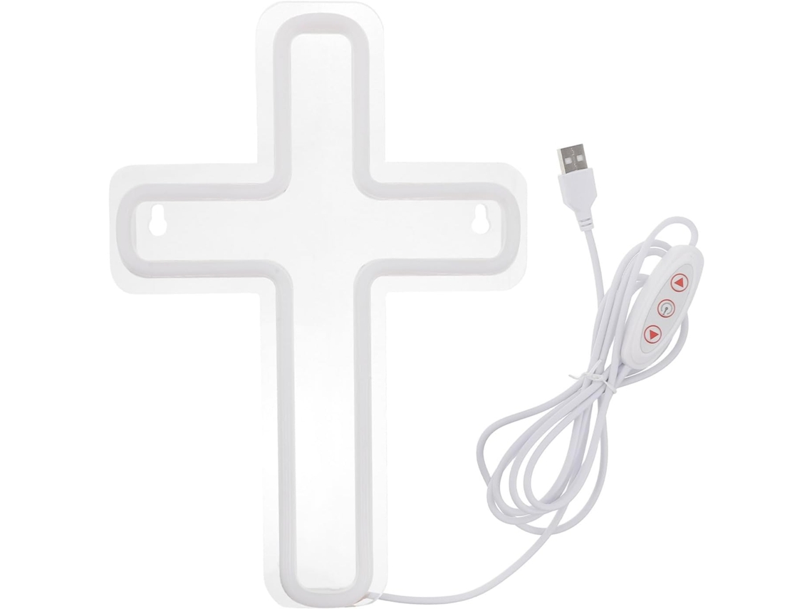 Crucifijo iluminado en acrílico blanco cálido, 29 x 20 cm - Decoración LED -