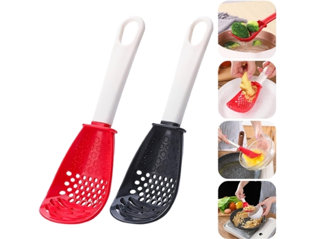 Coladores de cuchara de cocina multifuncionales - Coladores para herramientas de cocina Cuchara de espátula de silicona pequeña (rojo negro)