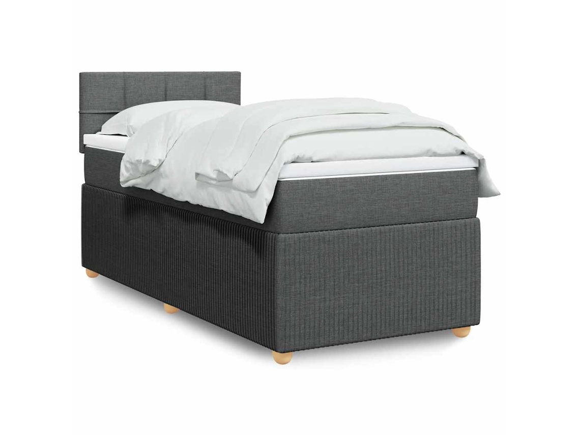 Cama Box Spring Con Colchón Tela Gris Oscuro 90x200 Cm