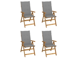 Juego de 4 Tumbonas Sillas de jardín reclinables Muebles para patio madera maciza acacia cojines