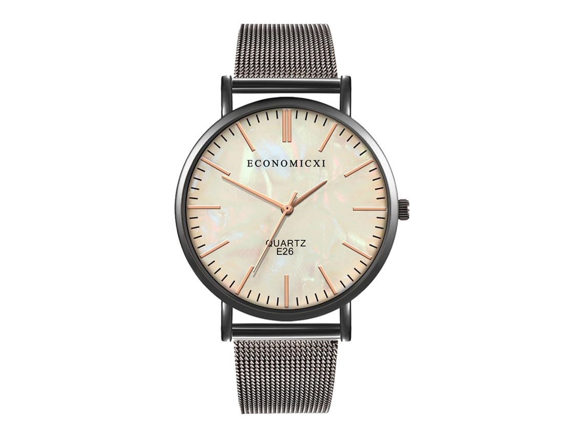 Reloj De Pulsera Para Hombre Con Correa De Malla De Aleación, Pantalla Redonda Analógica, Cuarzo, Blanco/negro.
