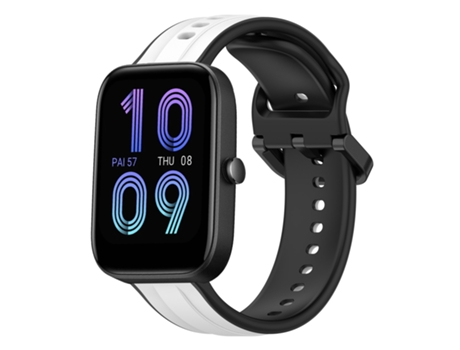 Correa Smartwatch para Amazfit Bip 3 Silicona Bicolor con Bucle Convexo de 20mm (Blanco + Negro)