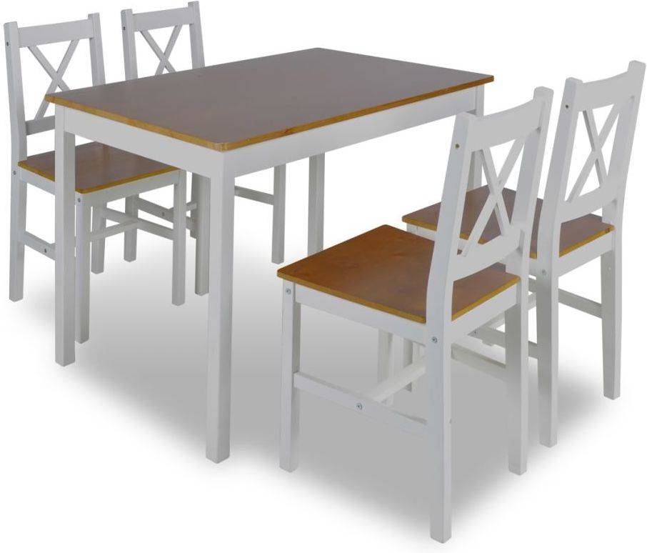 Vidaxl Mesa De 4 sillas madera blanco y juego comedor conjunto 5 piezas 39 41 85.5