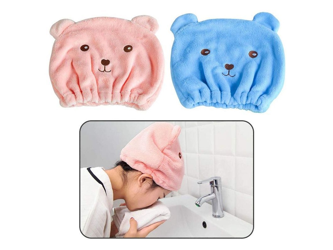 2026 2 gorros de secado de pelo suaves y absorbentes con diseño de oso de dibujos animados, de microfibra, para adultos y niños.