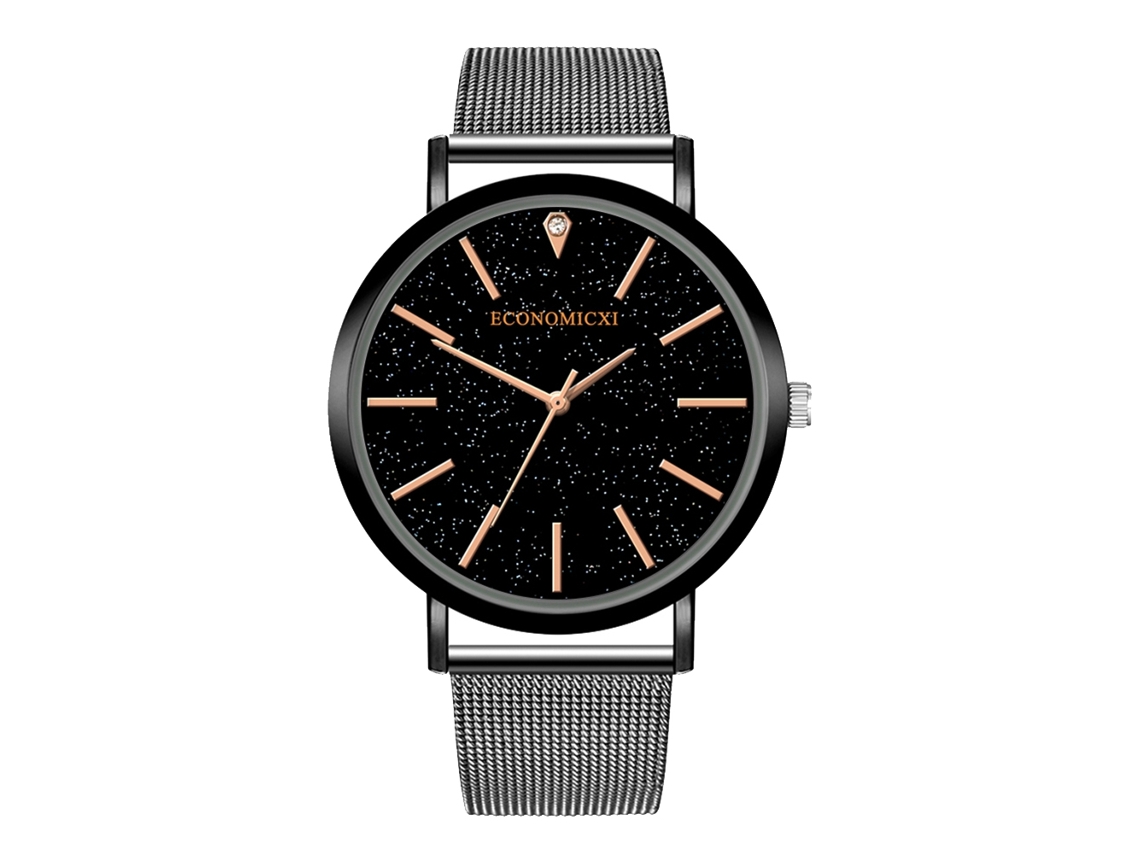 Reloj De Pulsera De Cuarzo Informal Para Hombre Con Malla De Aleación Y Esfera Redonda Negra.