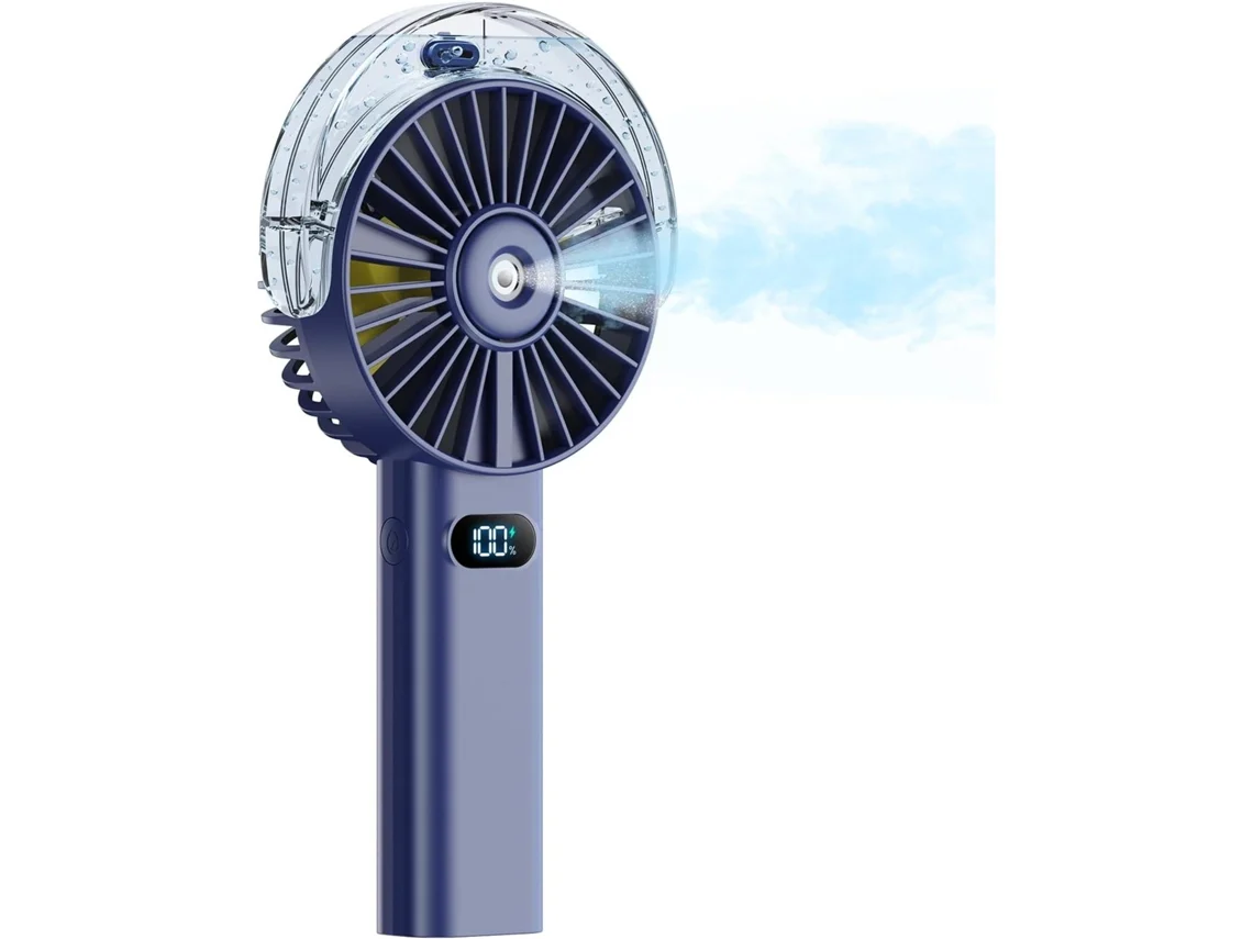 Ventilador portátil (azul) - Mini ventilador con pulverizador - Batería recargable de 4000 mAh - Pantalla LED