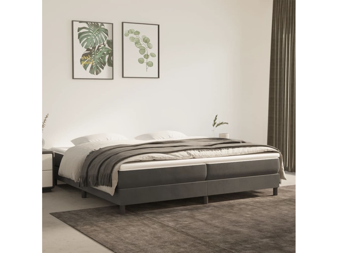 Cama Box Spring Con Colchón Terciopelo Gris Oscuro 200x200 Cm