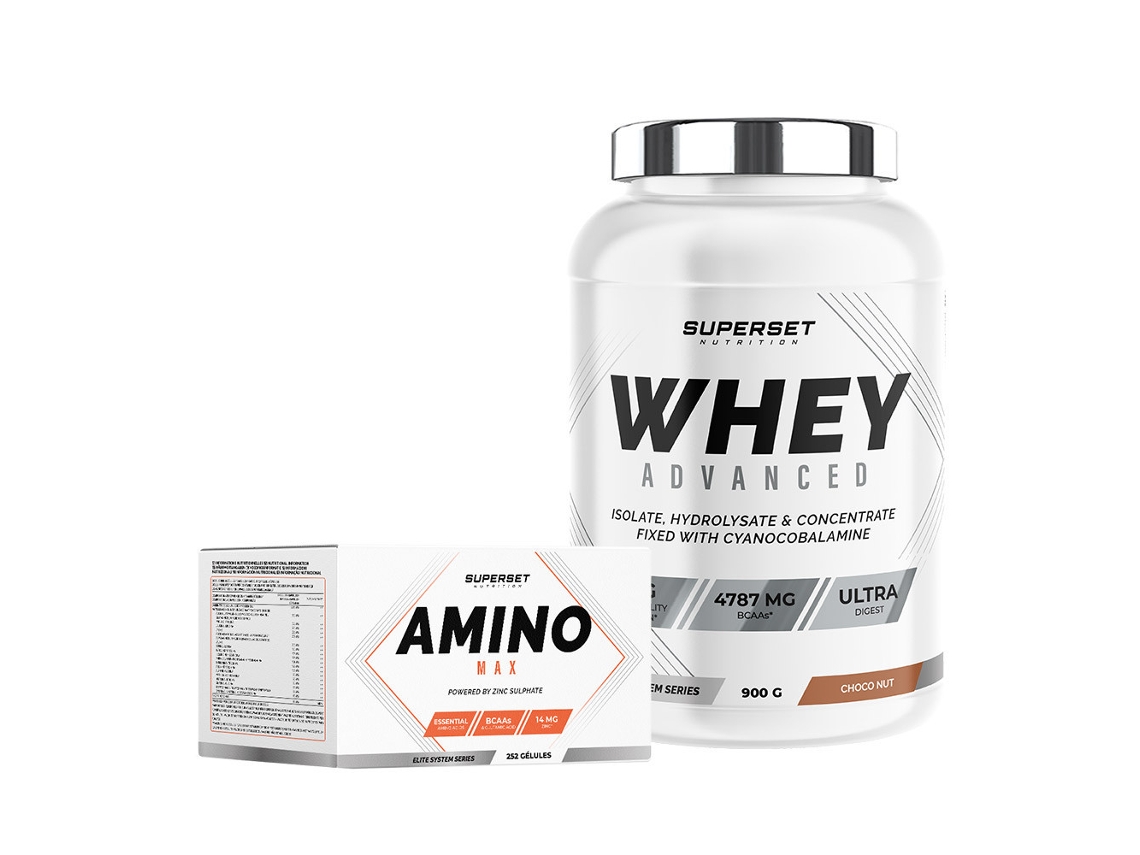 Programa Prêmio De Muscle Sec Débutant 100 Whey Proteine Advanced 900g Choco Nut Amino Max Superset Nutrition