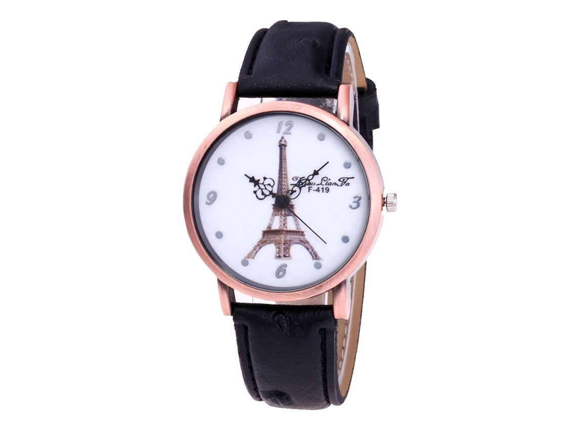 Reloj De Pulsera De Cuarzo Para Mujer Zhoulianfa Con Esfera Redonda Y Patrón De Torre Negra.