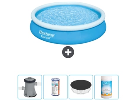 Piscina hinchable redonda Fast Set BESTWAY - 366 x 76 cm - Azul - Bomba incluida Filtrar - Cubrir - Cloro