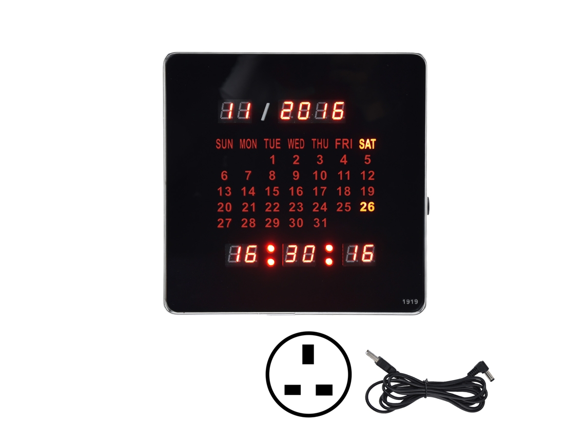 Reloj de pared digital Baok con memoria, apagado automático, alarma LED, calendario y enchufe de 100-240 V (estándar del Reino Unido).