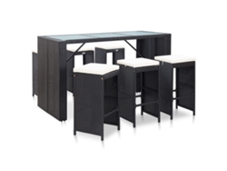 7 Piezas Conjunto Bar Para Jardim C/ Almofadões Vime Pe Preto Dkd Home Decor