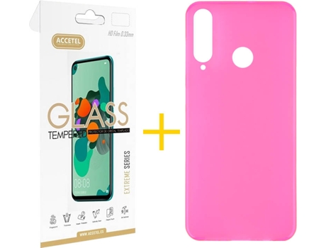 Kit Funda + Protector de Pantalla Huawei Y6P ACCETEL Liso (Rosa)