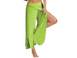 2026-pantalones Harem Palazzo De Yoga Mujer Amplios Flowy Con Slit Talla Plus Polyester 3xl Verde