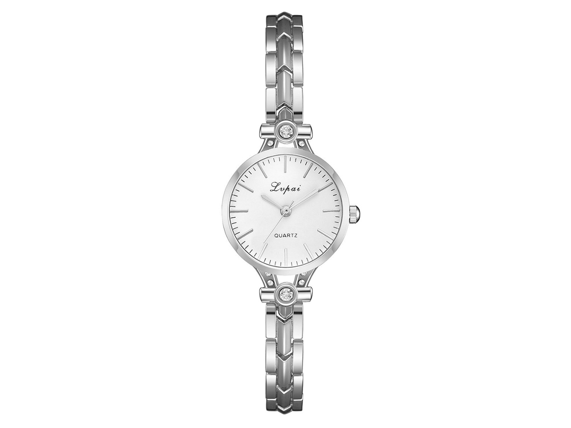 Reloj De Pulsera De Cuarzo Informal Para Mujer Con Brazalete De Aleación Blanca Plateada.