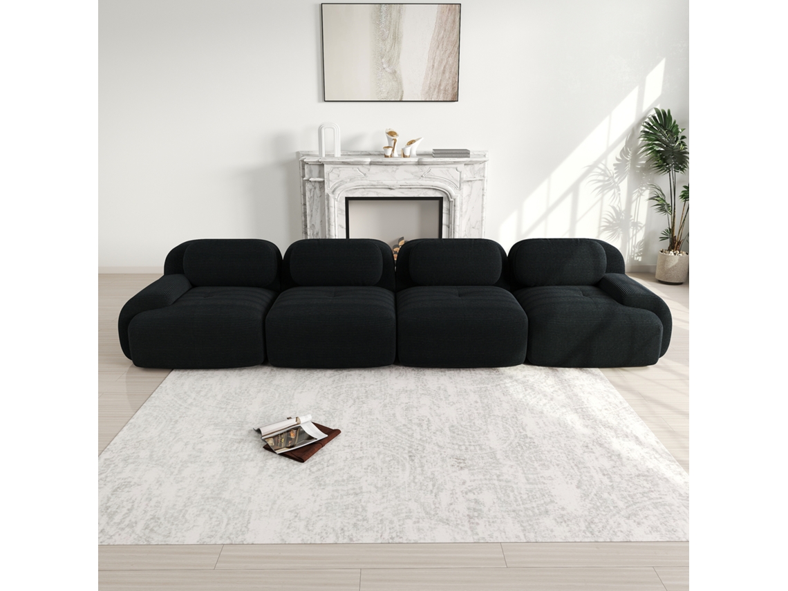 Sofá 4 Plazas - Corduroy Suave, 32d Espuma, Ergonómico, Haustierfreundlich, Sin Montaje - Negro