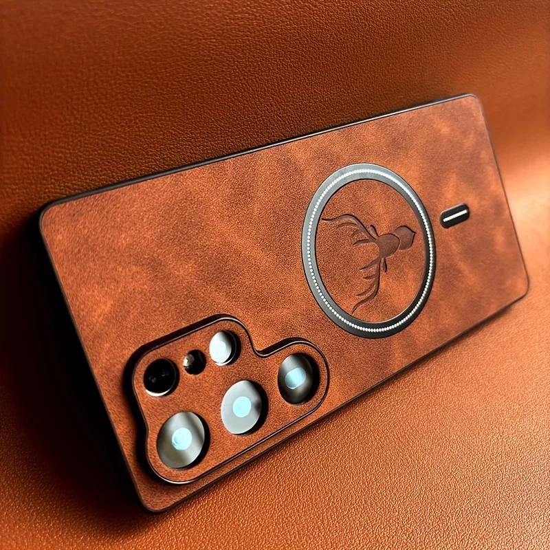(galaxy S25 Fe Marrón) Compatible Con Funda Protectora De Piel Sintética De Samsung, Admite Carga Inalámbrica Magnética Magsafe.