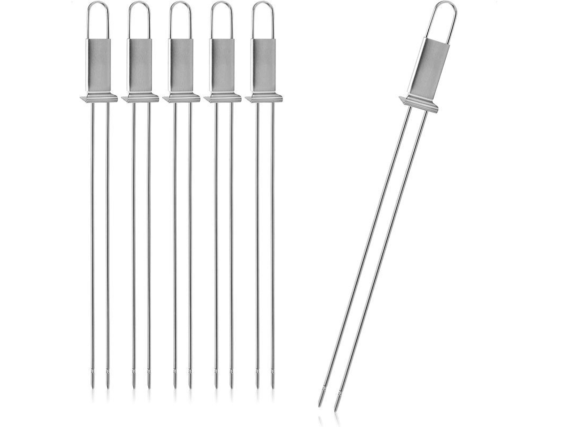 6 Brochetas Premium Para Barbacoa Con Mangos, Acero Inoxidable 430, Brochetas Dobles Con Dientes