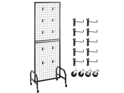 Panel de pared de malla Succebuy de 1 pieza, 60 x 40 x 164 cm, con ruedas y 10 ganchos