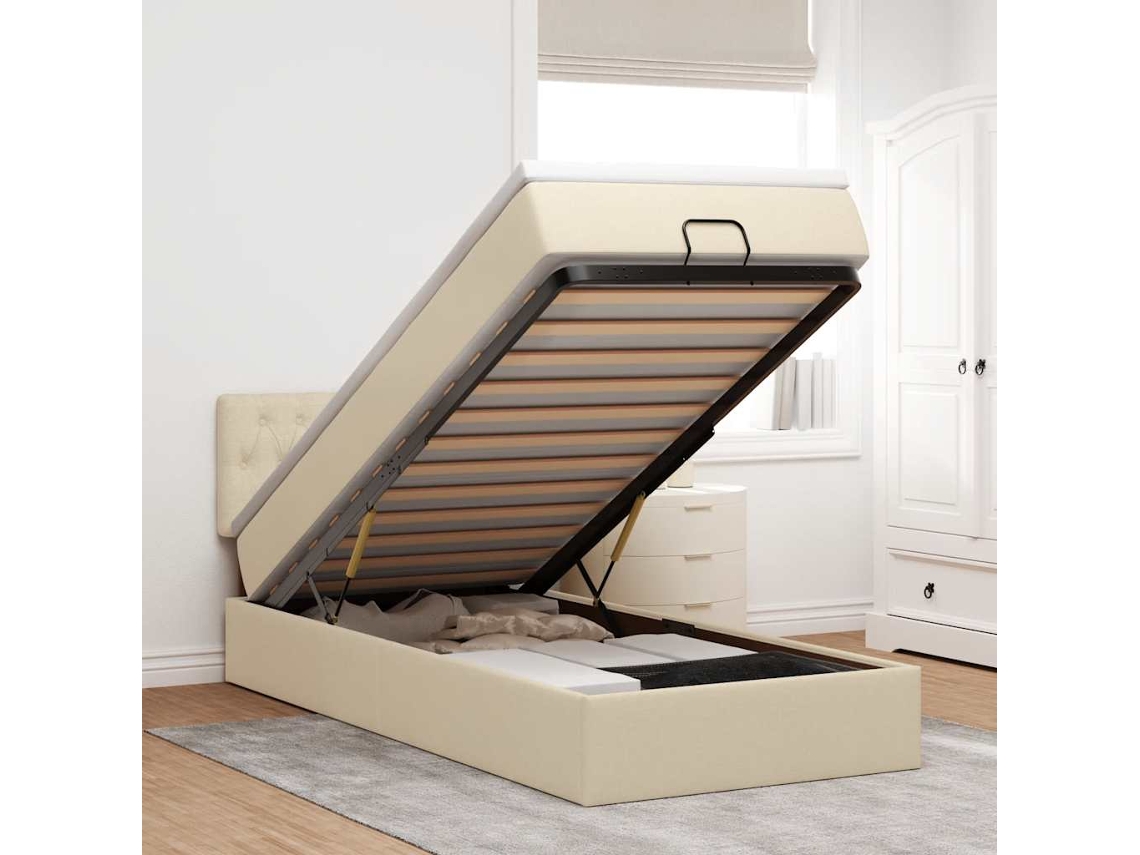 Cama Otomana Con Colchón De Tela Color Crema 100x200 Cm