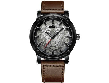 VEANXIN Relojes de pulsera de cuero impermeables con esfera de león para hombre-Marrón
