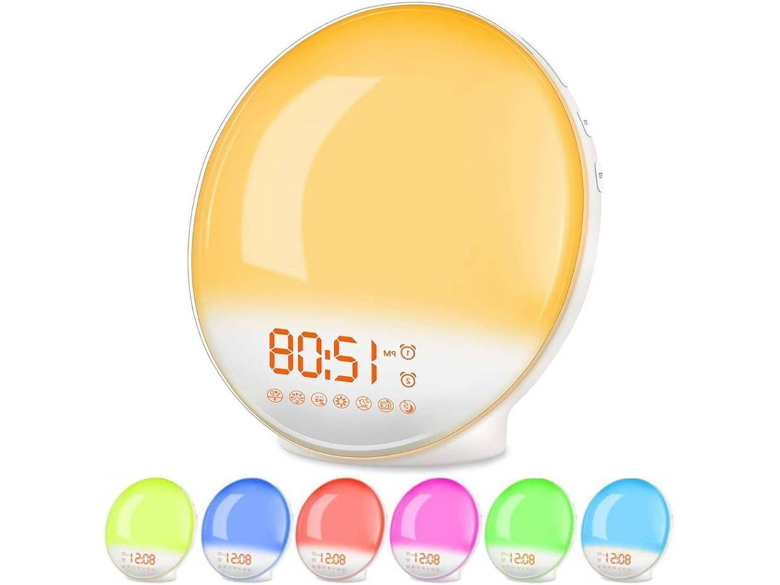 Despertador con luz de amanecer, simulación de amanecer, radio FM, ayuda para dormir y alarmas duales (blanco)