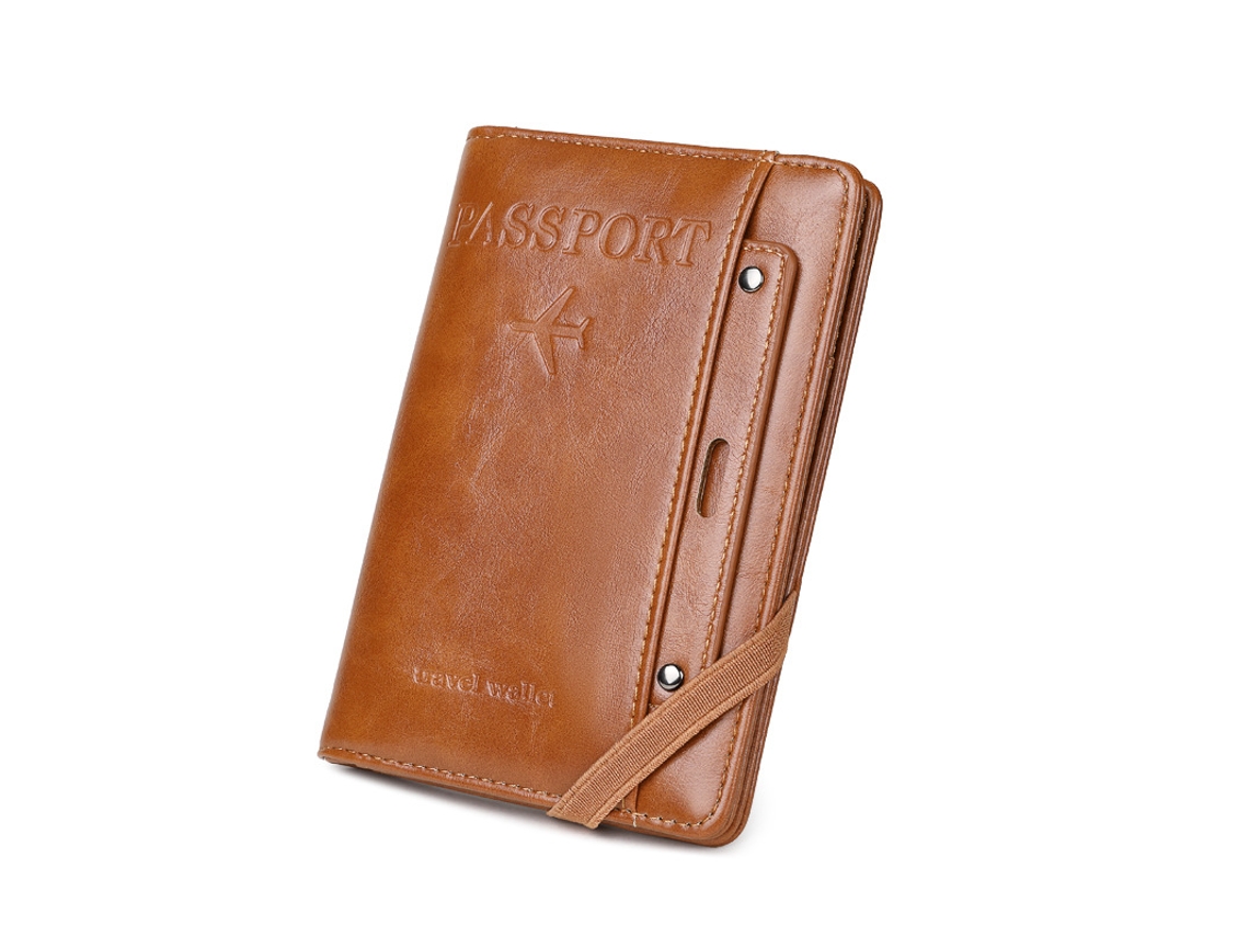 Cartera de viaje multifuncional para documentos, protección RFID, gran capacidad, marrón claro, Hexinyigjly
