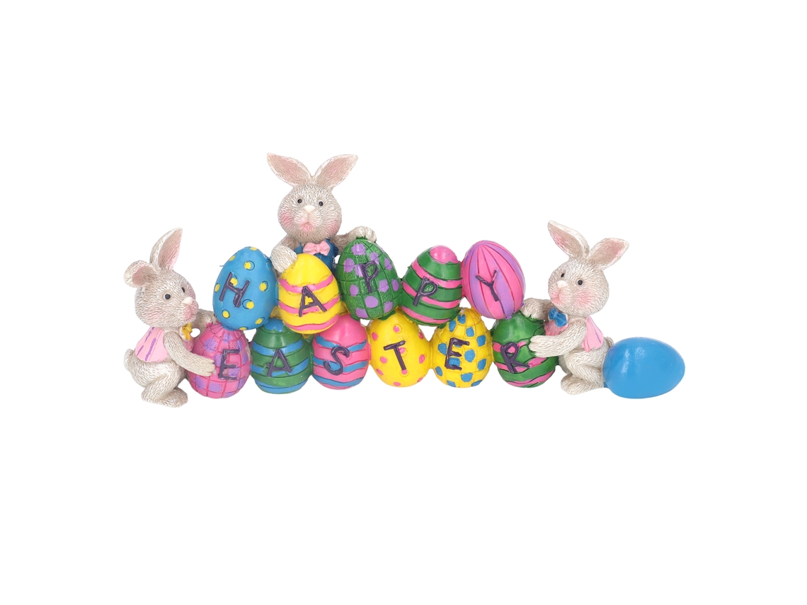Centro De Mesa De Pascua Con Conejitos Y Huevos De Resina Pintados A Mano Para La Decoración De Fiestas.
