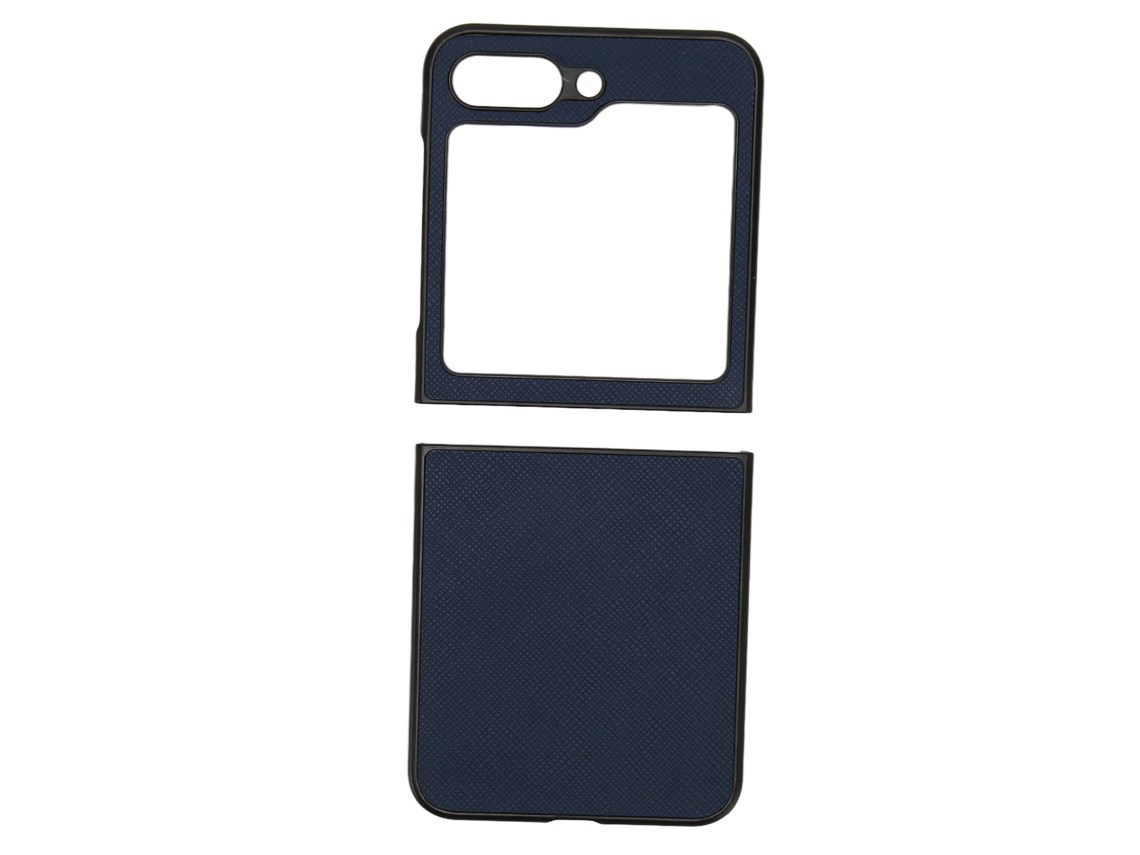 Capa De Couro Protetora Anti-risco E Anti-queda Para Samsung Galaxy Z Flip 5 Tela Plegável Grão Cruzado Azul