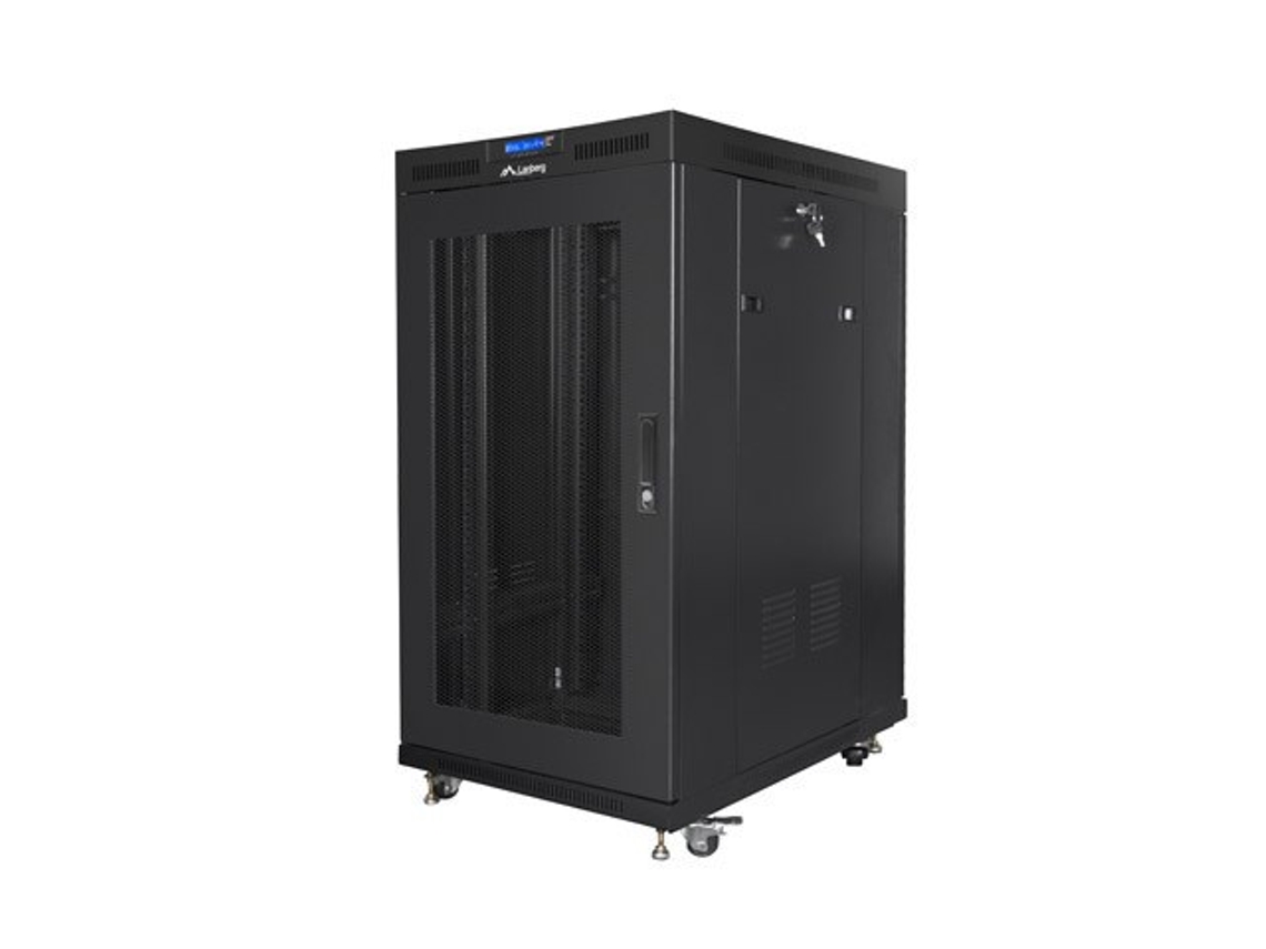 Gabinete de rack de piso de 19 22U 800x1000, puerto LCD perforado negro Lanberg V2 (paquete plano)