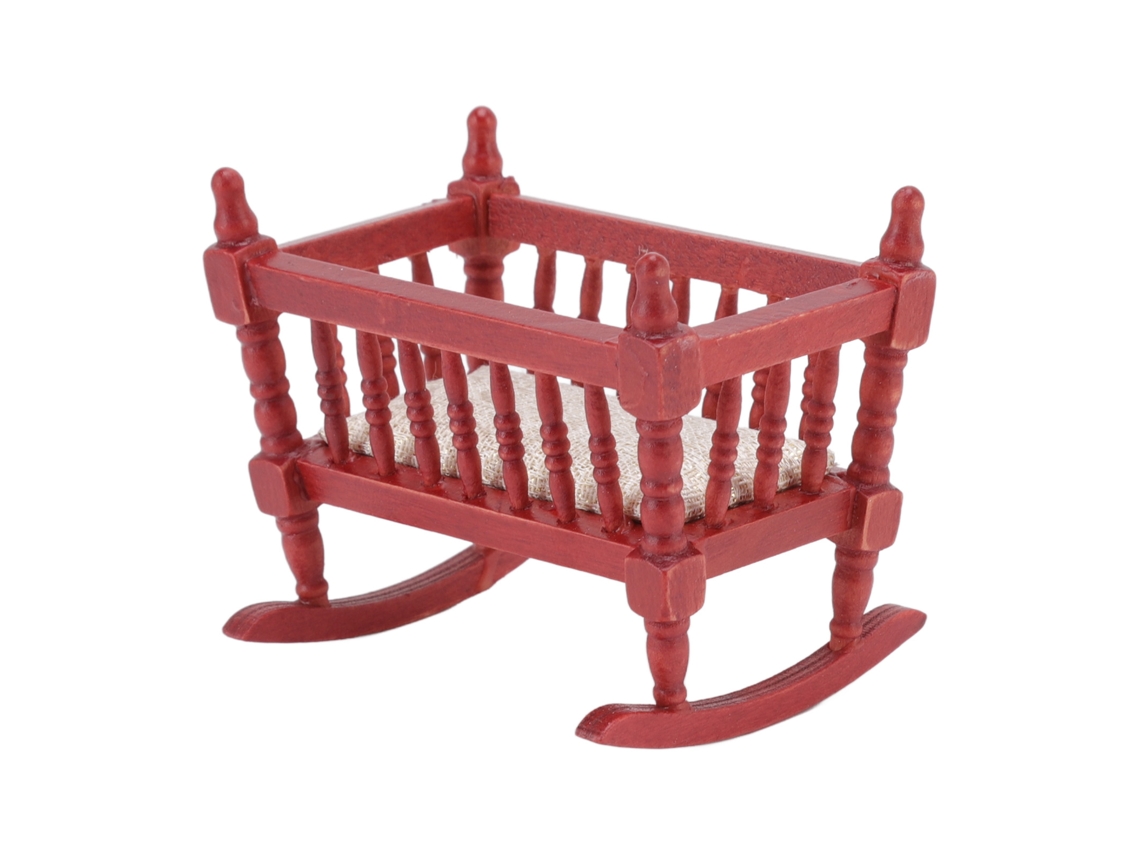Dan26-cuna De Bebé Miniatura Segura Exquisita De Madera Roja Brillante Para Casa De Muñecas 1:12 Muebles Miniatura Decoración