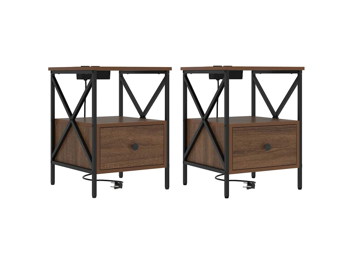 Maison Exclusive - Armario De Noche 2 Pcs Roble Marrón 41,5 X 40,5 X 55 Cm