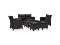 Conjunto de sofá de jardín de 6 piezas con cojines, mimbre sintético negro, DKD Home Decor
