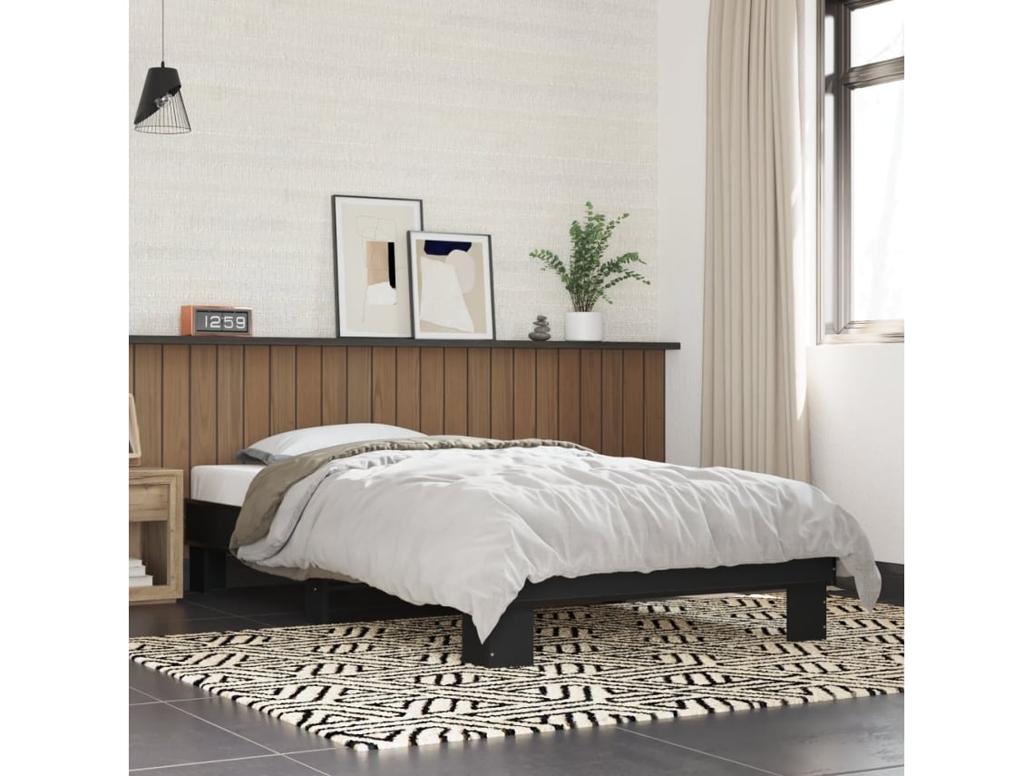 Estructura De Cama Madera De Ingeniería Y Metal Negra 75x190 Cm