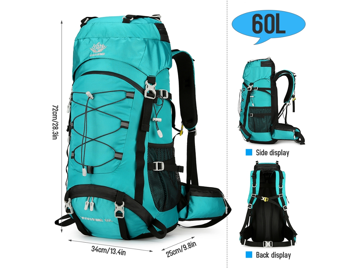 Mochila Impermeable De Gran Capacidad De 60 Litros Para Camping, Senderismo Y Montañismo, Con Funda Para La Lluvia.