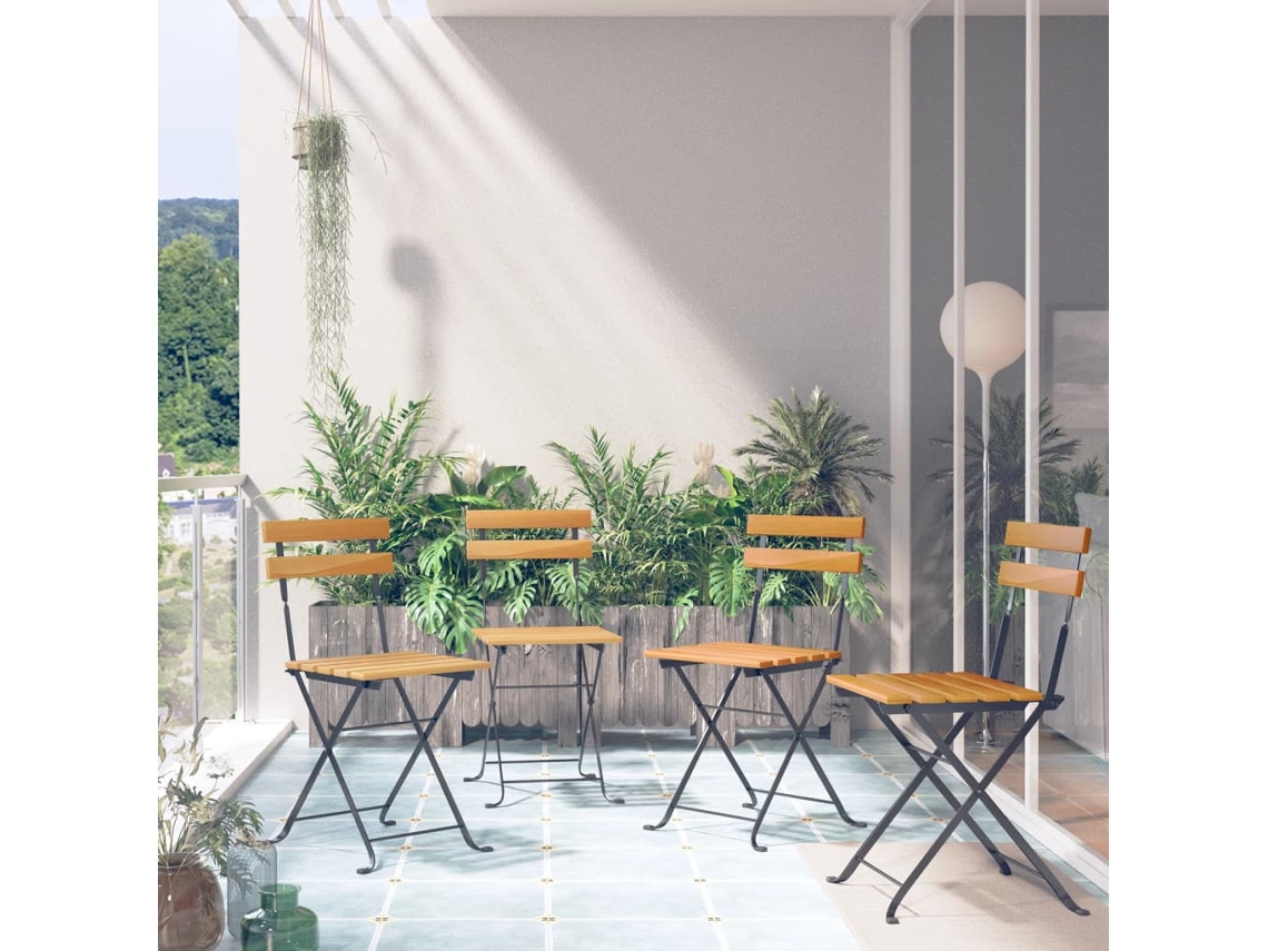 Silla de bistró plegable de 4 piezas de madera maciza de acacia de DKD Home Decor