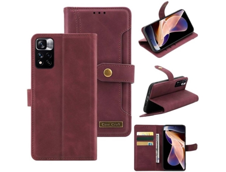 Funda Xiaomi Redmi Note 11 Pro HFS-HOUSE Porta Tarjetas Golden (Rojo)