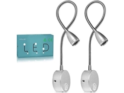 2026-lámpara De Lectura Led De Pared Flexible De Cuello Largo 3000k 3w 200lm Con Base De Aluminio 2 Piezas