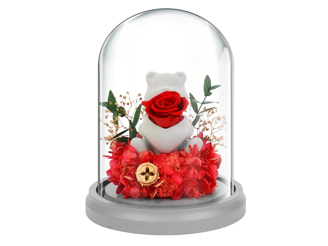 Oso de peluche con rosas eternas, forro de felpa y tapa de cristal con luces. Regalos de cumpleaños para familiares y amigos.
