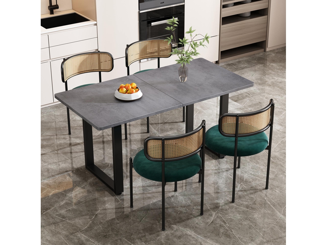 Juego de mesa y sillas de 5 piezas, 4 sillas de terciopelo y 1 mesa rectangular, Modern Simplicity, gris, verde, negro, Mobrio