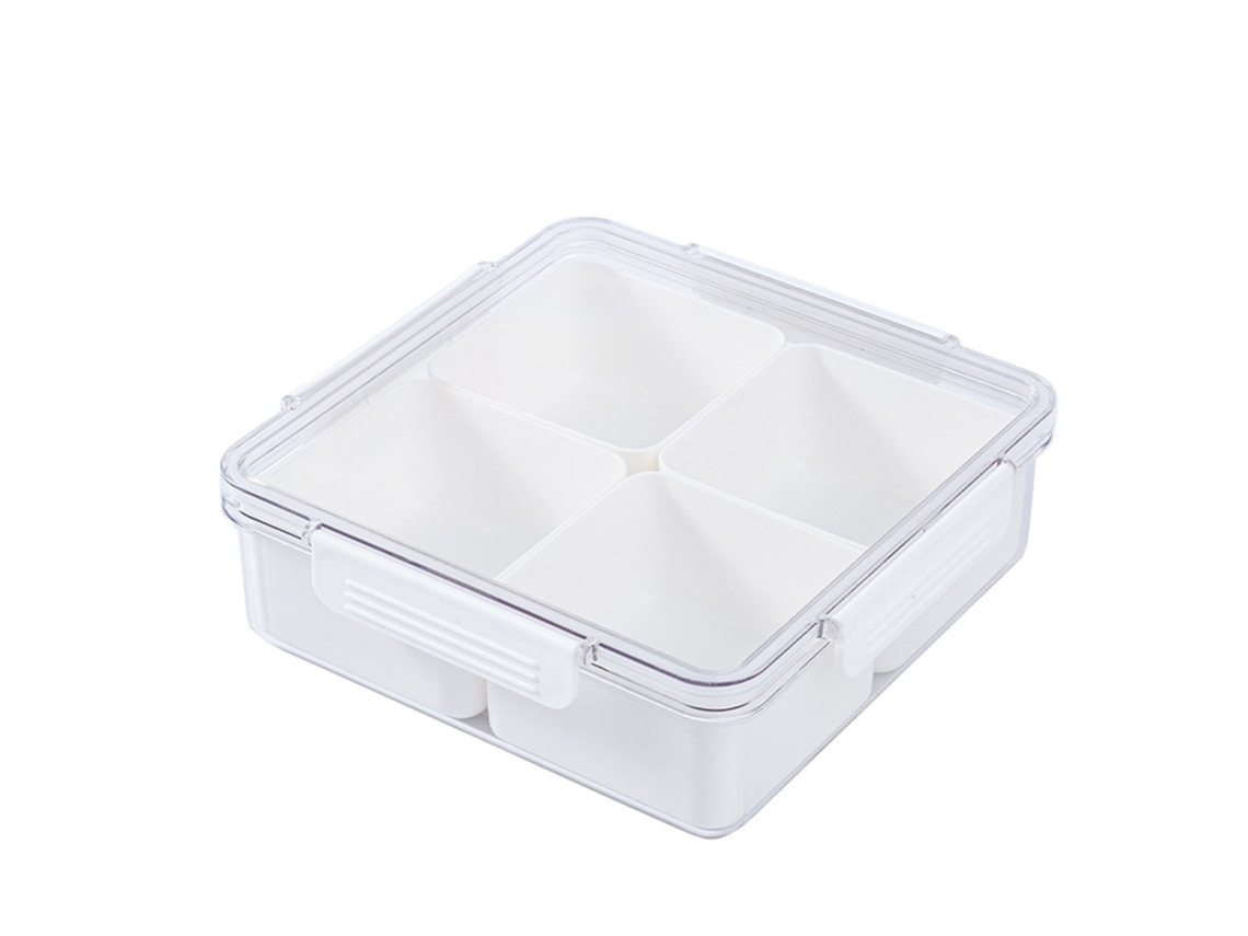 KOFIHETY bandeja vegetal dividida con tapa hermética, contenedor de servicio de cajas de snackle con 4 cajas extraíbles para ensalada, frutas y bocadillos, org