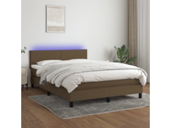 Cama Box Spring Con Colchón Led Tela Marrón Oscuro 140x200 Cm