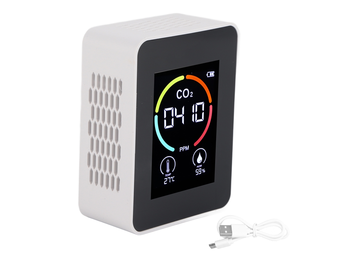 Detector Digital De Co₂ Con Termómetro, Higrómetro Y Monitor De Calidad Del Aire (cov, Formaldehído, Blanco).