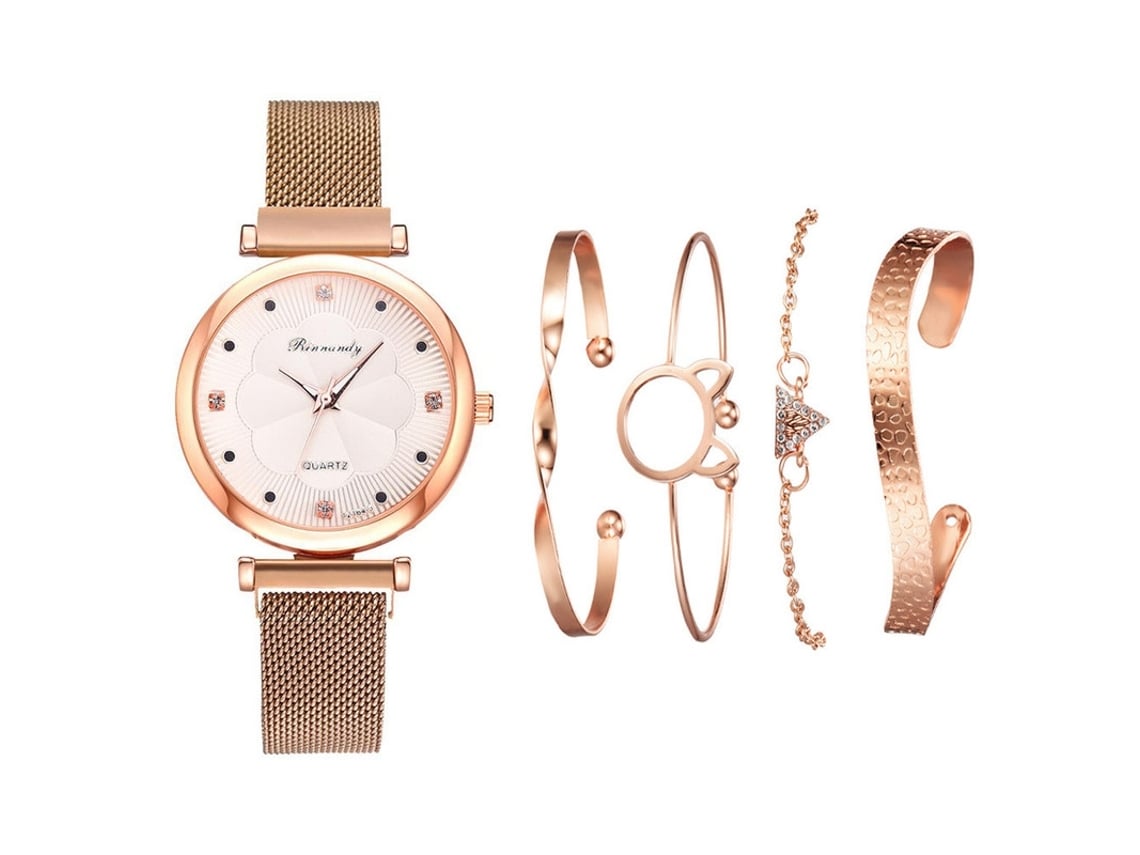 Caja De Regalo Para Mujer, Conjunto De Joyas (collar, Anillo, Pendientes, Reloj De Pulsera Ajustable, Pulsera).