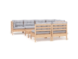 Juego de 8 sillones de jardín con cojines de pino macizo gris MAISON EXCLUSIVE