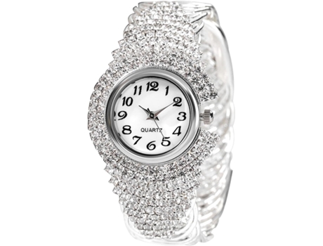 VEANXIN Reloj de Pulsera Elegante de Cristal para Mujer Reloj de Pulsera con Esfera Redonda de Diamantes-Plata