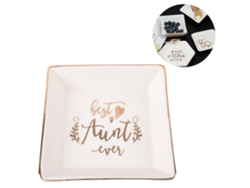 EIOORORRIY Prato Decorativo Em Cerâmica Para Bijuterias, Presente Para Mãe, Prato Quadrado Com Borda Dourada Para Aniversário Do Solo Uo Dia Das Mães